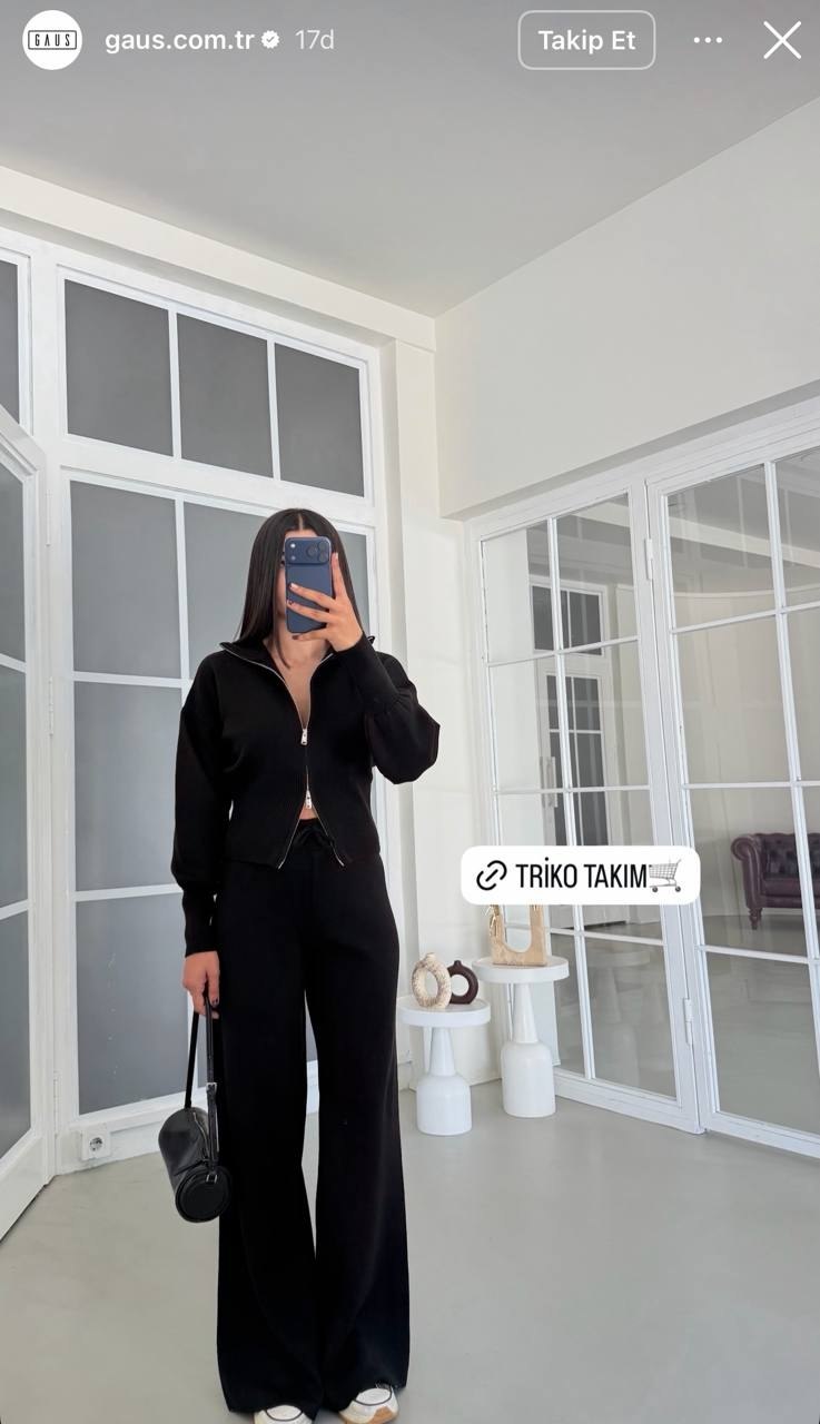 Ribbed Knit Zip Cardigan & Wide-Leg Pants Set