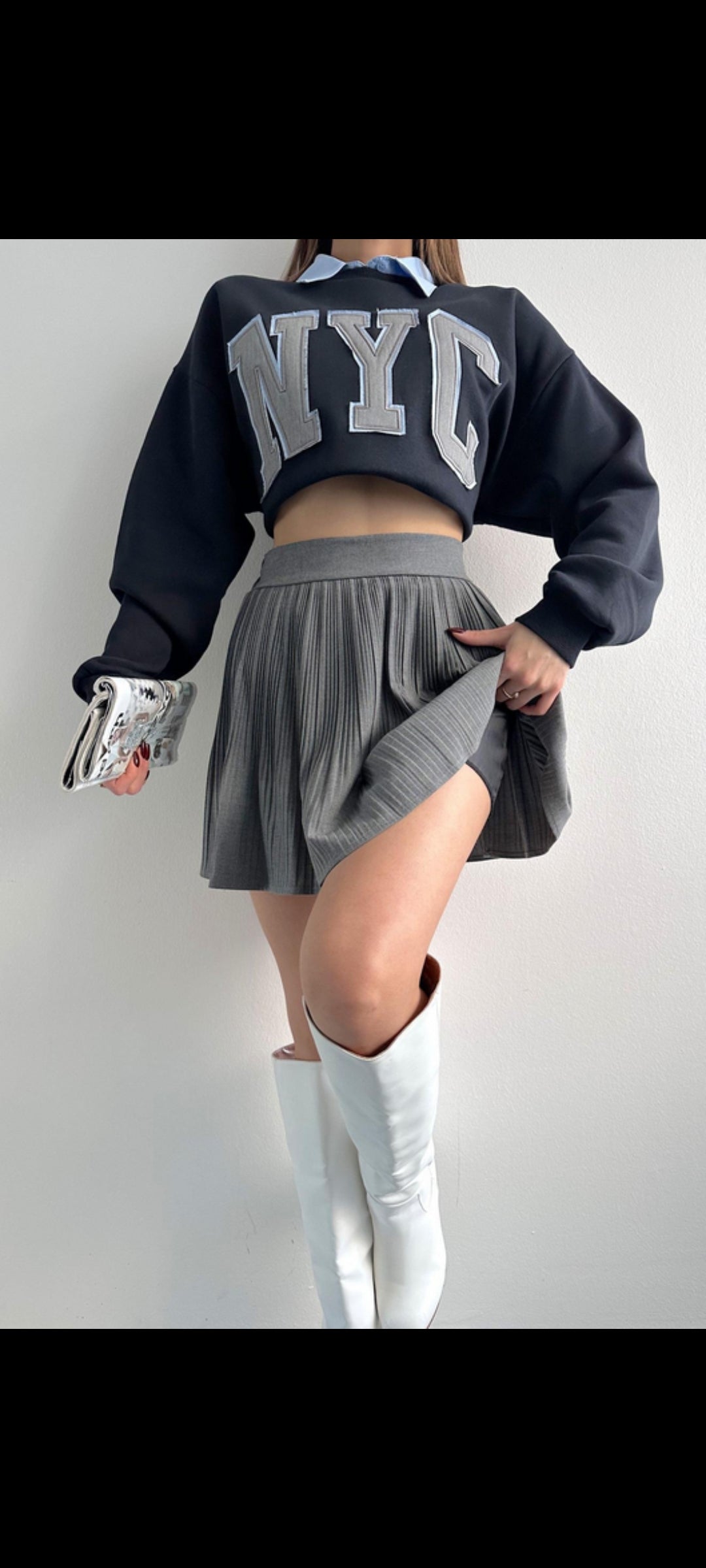 Preppy Pleated High-Waist Mini Skort – Dark Grey