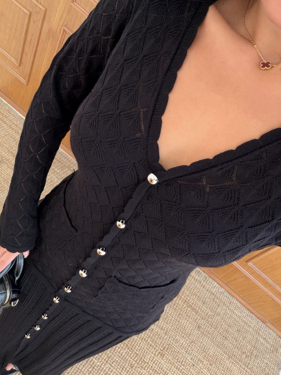 Noir Elegance Button-Down Knit Maxi