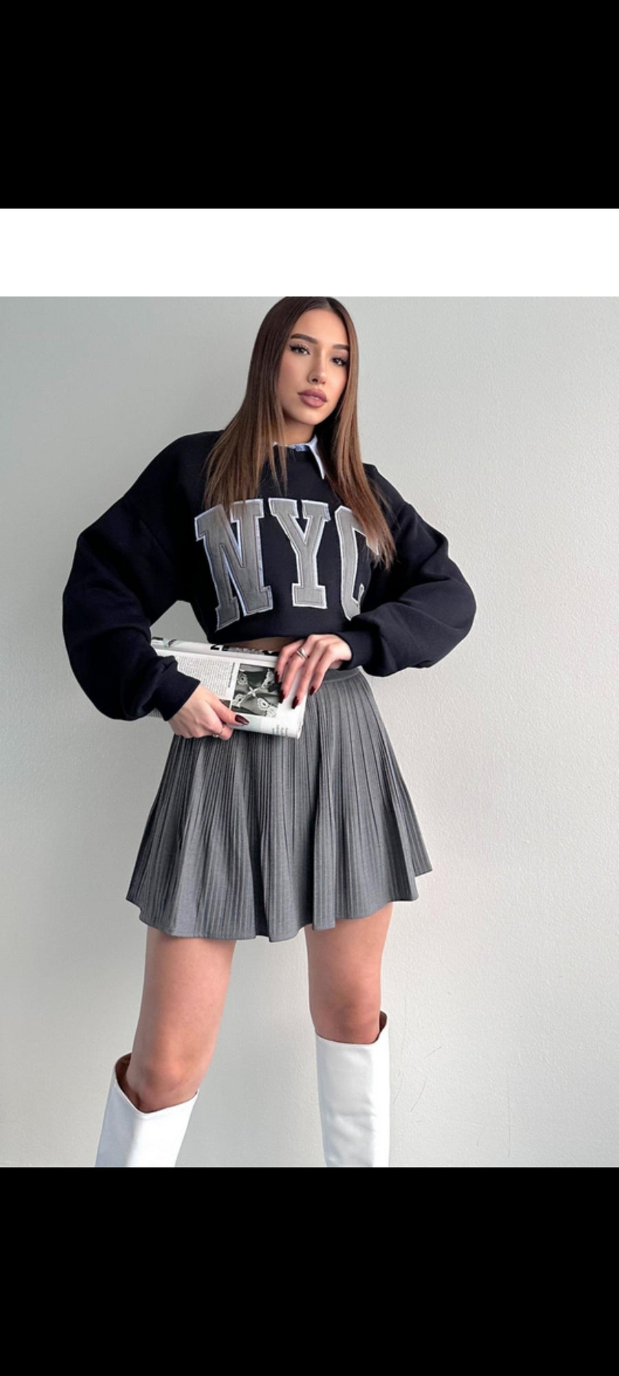 Preppy Pleated High-Waist Mini Skort – Dark Grey