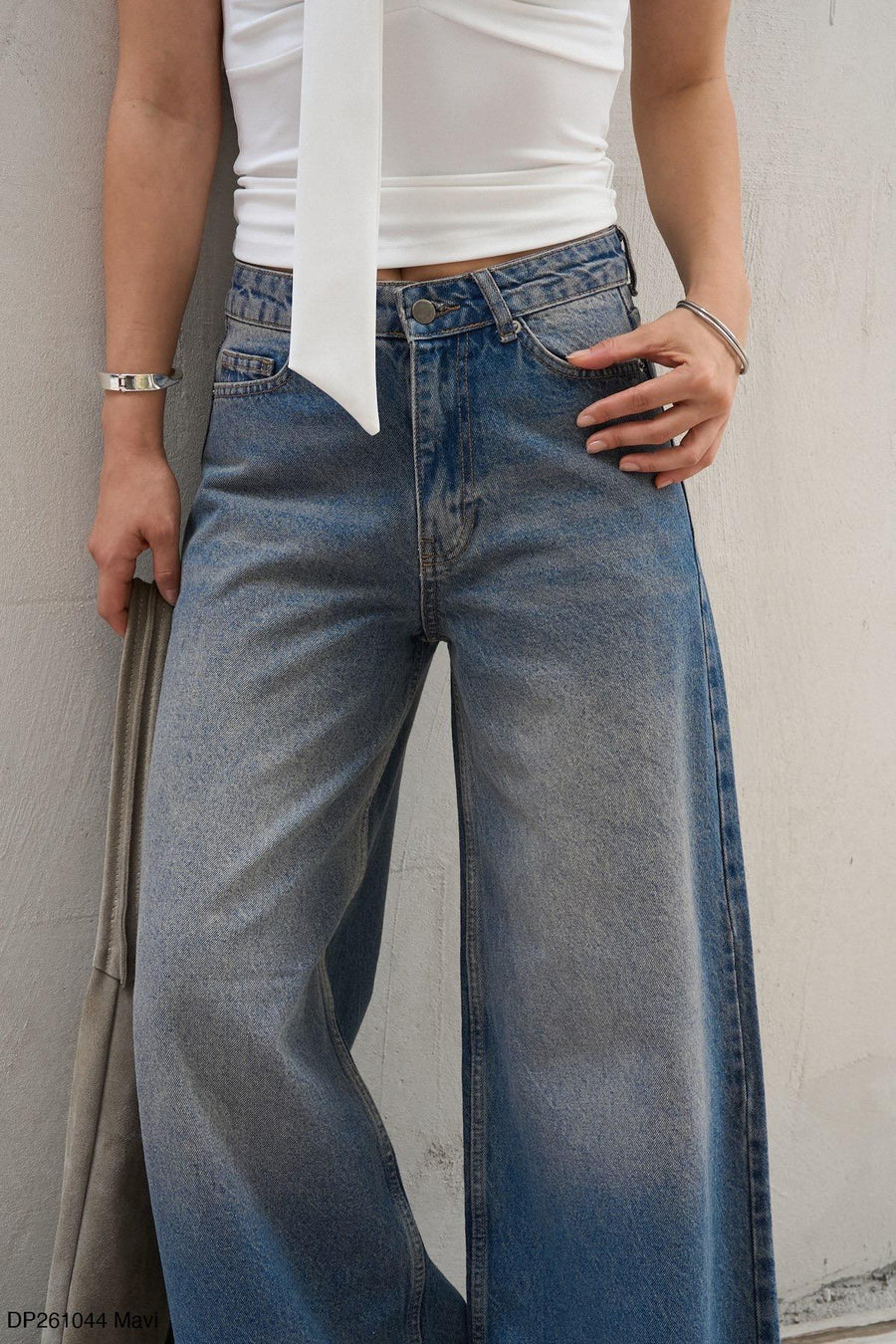 Stone Washed Wide-Leg Denim