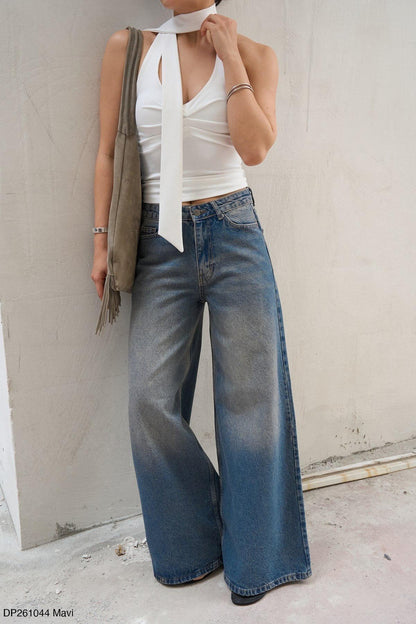 Stone Washed Wide-Leg Denim