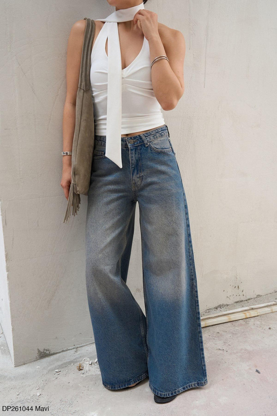 Stone Washed Wide-Leg Denim