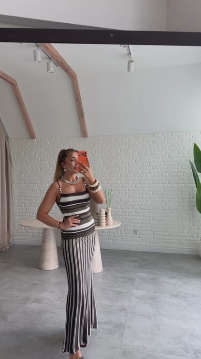The "Marina" Dress - Earth Tone Stripe Knit Cami Dress