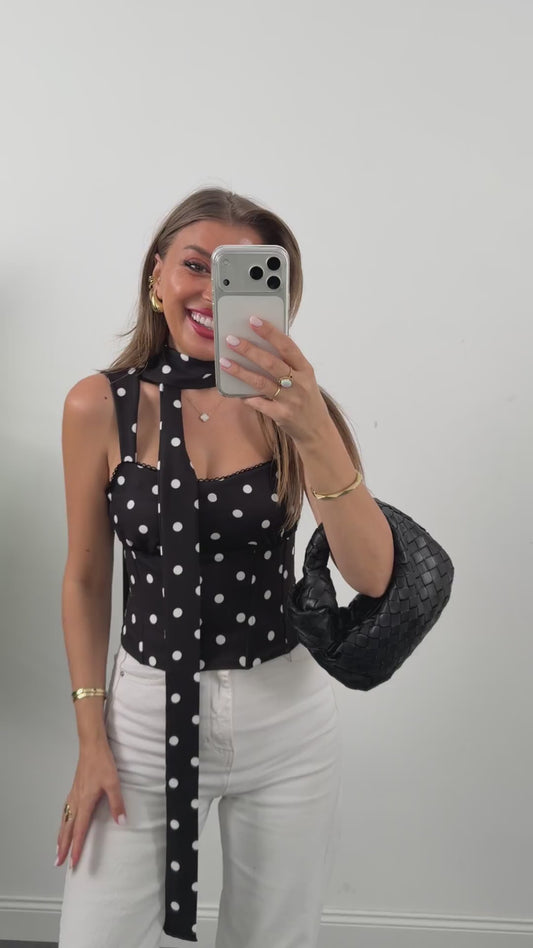 Polka Dot Corset Top with Matching Neck Scarf