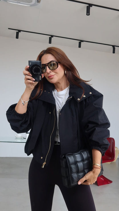 The Downtown Oversized Bomber Jacket – Black