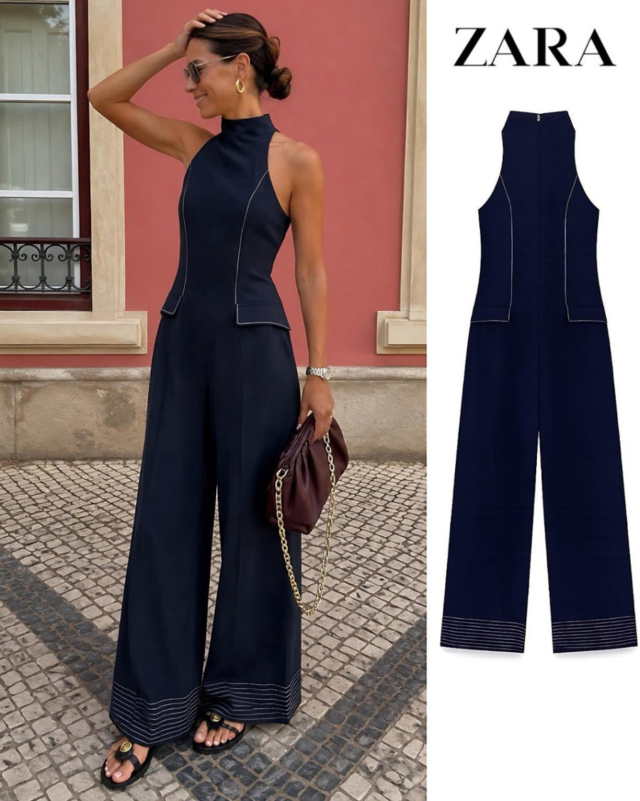 Sculpted Halter Wide-Leg Jumpsuit