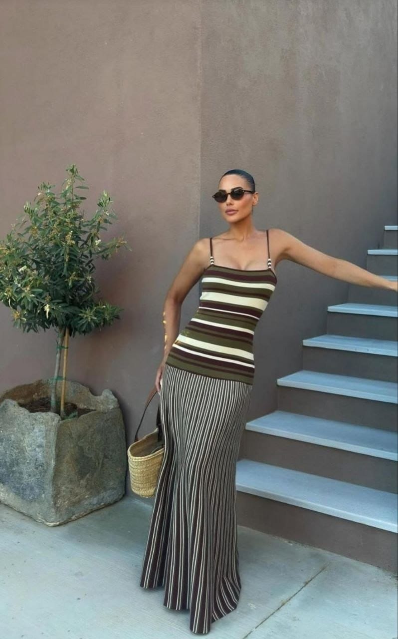 The "Marina" Dress - Earth Tone Stripe Knit Cami Dress