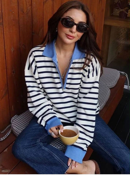 The Seaside Striped Knit polo sweater