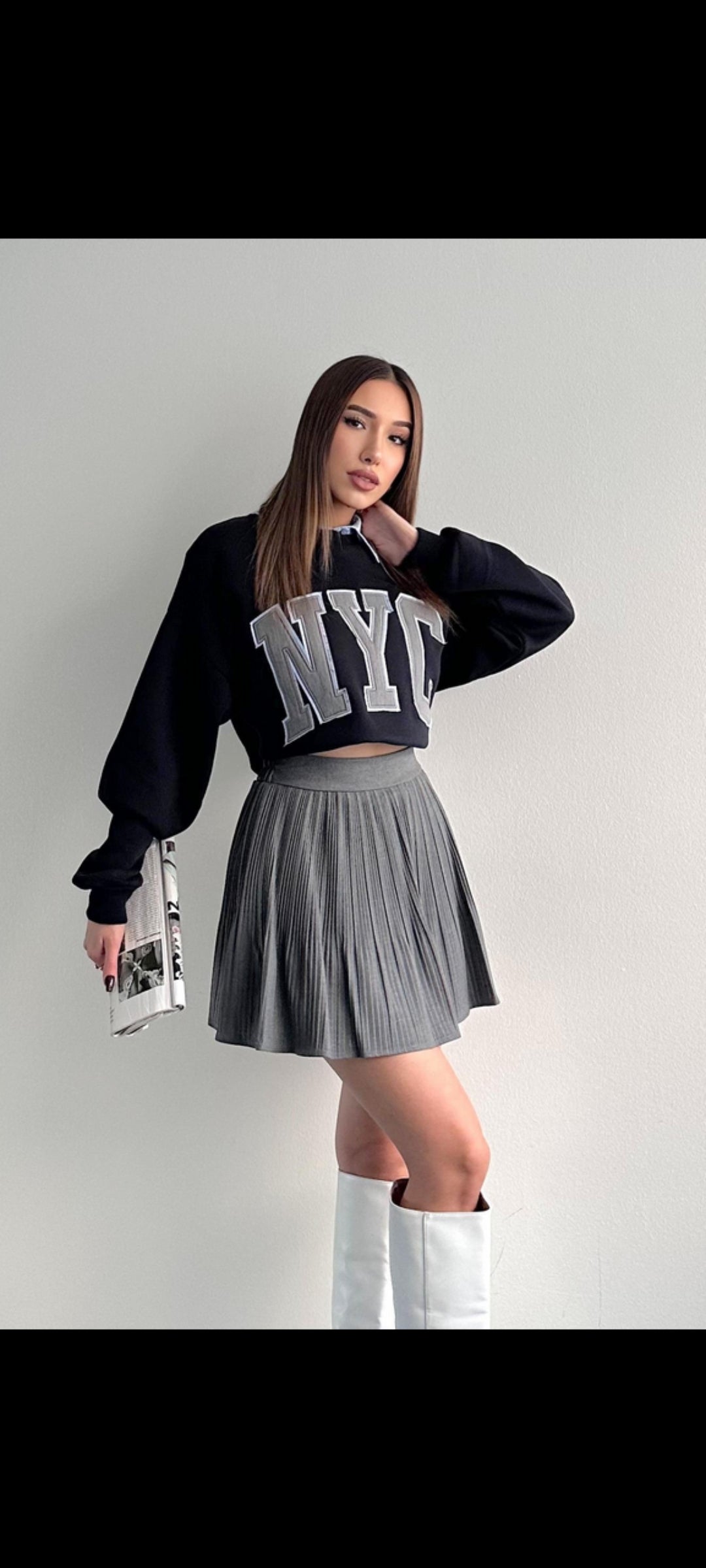 Preppy Pleated High-Waist Mini Skort – Dark Grey