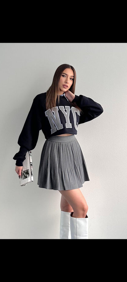 Preppy Pleated High-Waist Mini Skort – Dark Grey