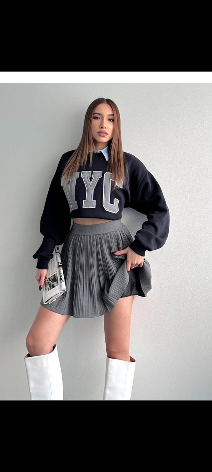 Preppy Pleated High-Waist Mini Skort – Dark Grey