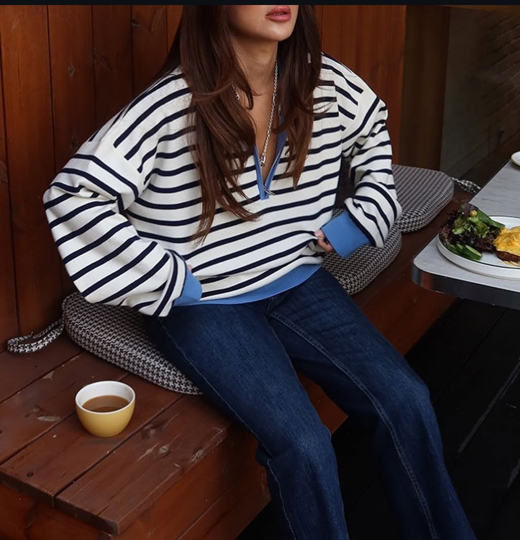 The Seaside Striped Knit polo sweater
