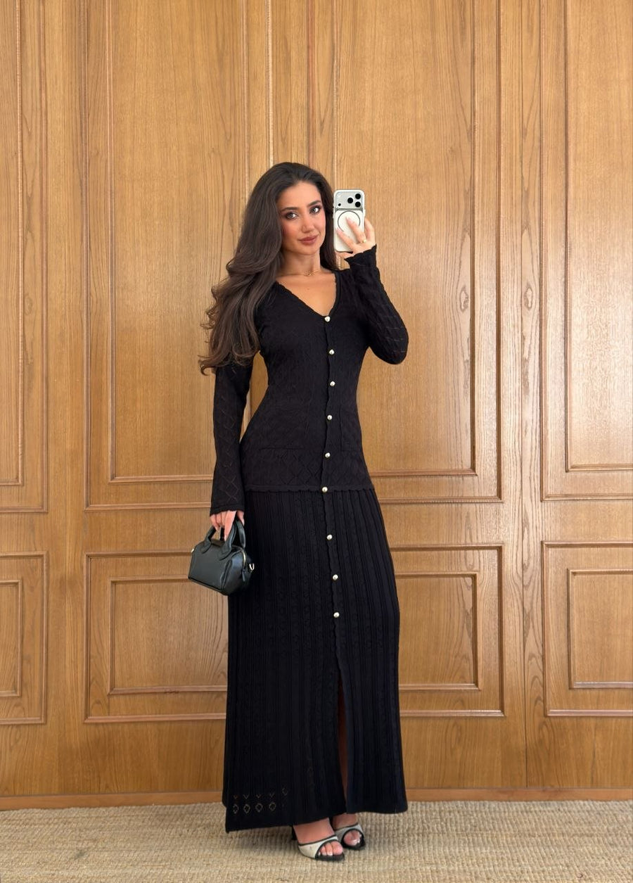 Noir Elegance Button-Down Knit Maxi