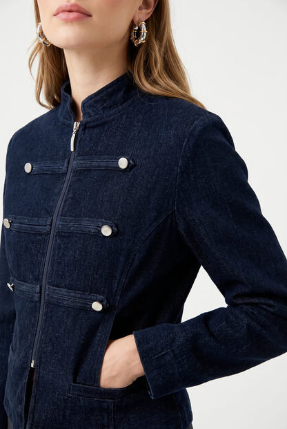 Navy blue Denim Military Jacket with Metallic Button Detail