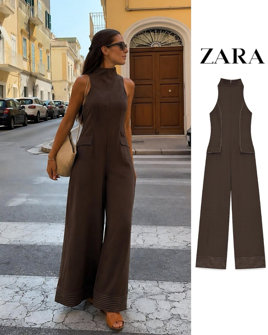 Sculpted Halter Wide-Leg Jumpsuit
