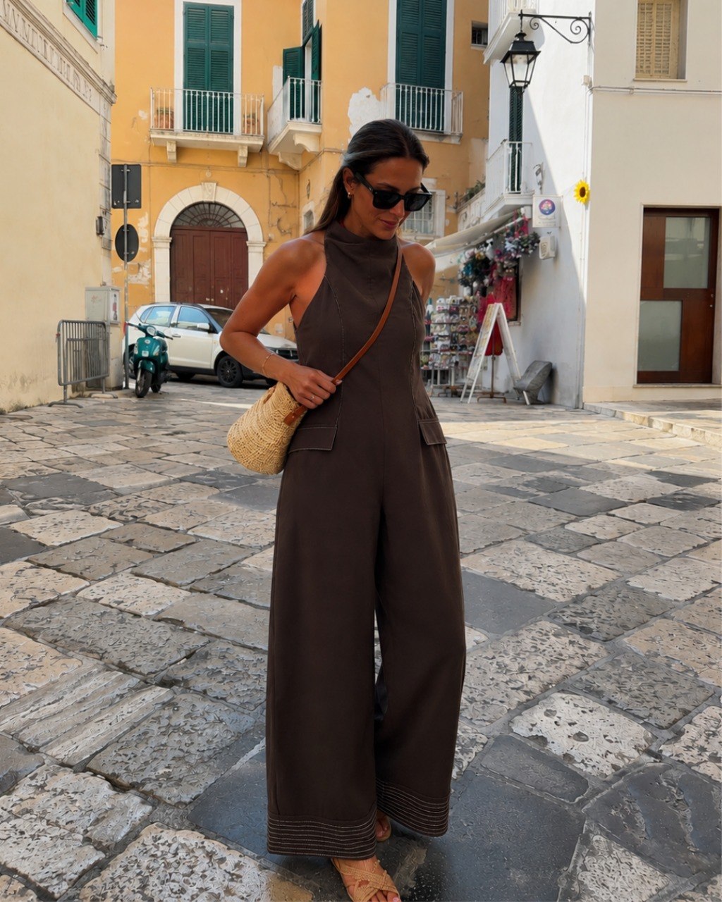 Sculpted Halter Wide-Leg Jumpsuit