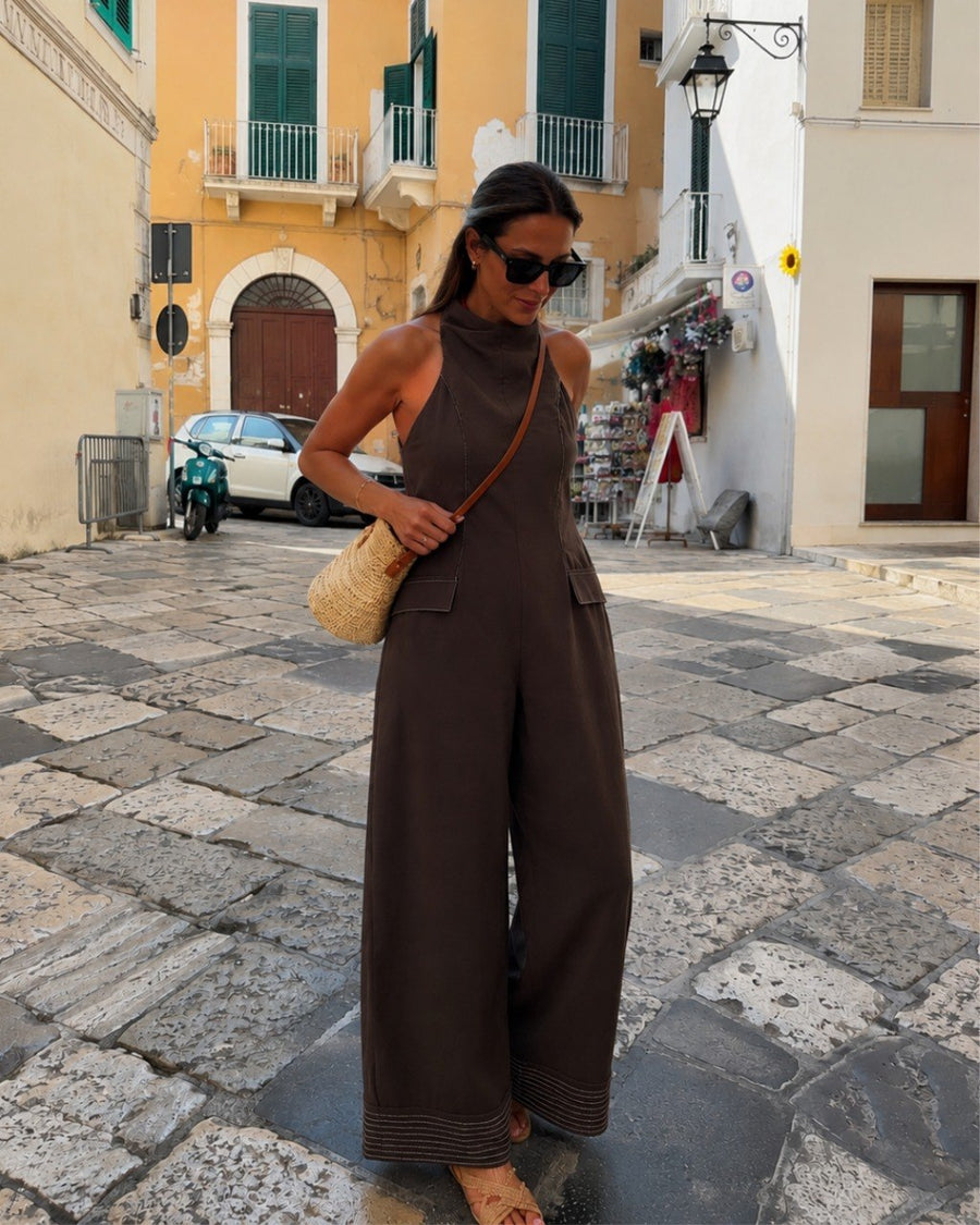 Sculpted Halter Wide-Leg Jumpsuit