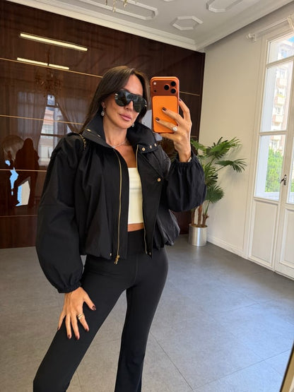 The Downtown Oversized Bomber Jacket – Black
